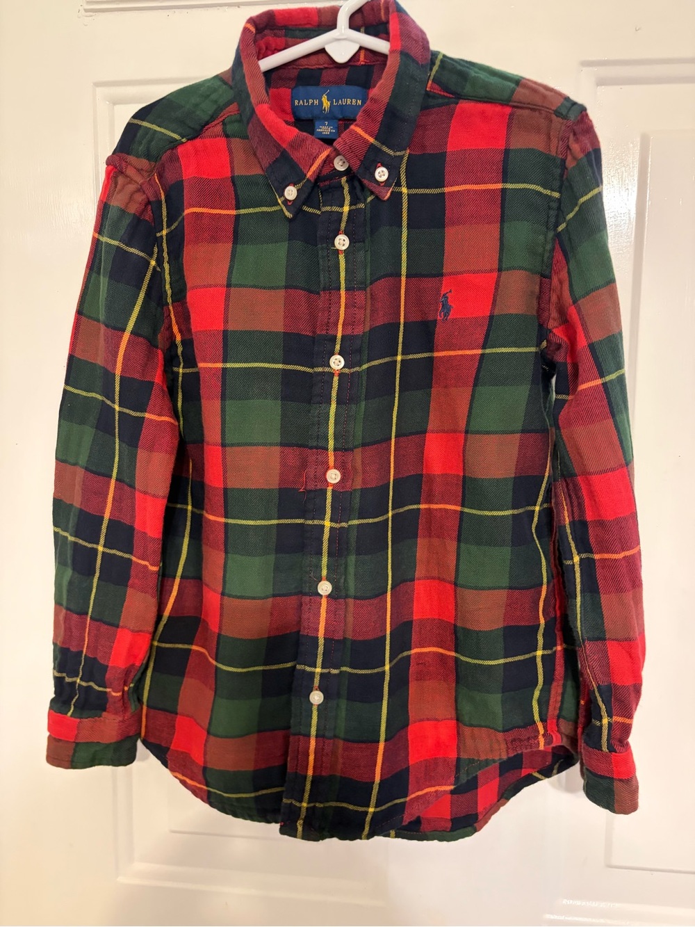 Ralph Lauren Plaid Cotton Flannel Button-Down Perfect Christmas Shirt Size 7